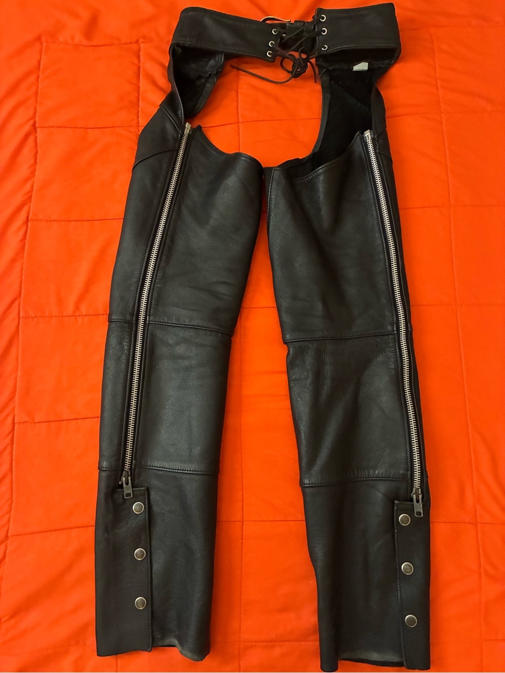 Harley Davidson Womens Black Leather Biker Chaps Size Small Motorcycle